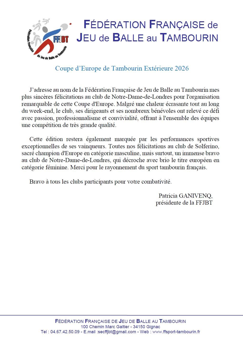 Coupe d’Europe extérieure, première affiche