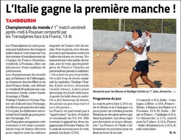 2022 – Championnat du Monde de Tambourin en extérieur, Italie gagne la première manche